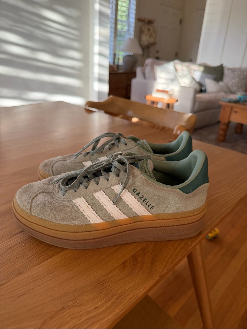 Adidas Gazelle women’s Suede Sneakers in Sage Green and Gum